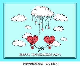 Hand-drawn illustrations. Greeting card for Valentine's Day. Feast of St. Valentine.