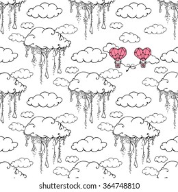 Hand-drawn illustrations. Greeting card for Valentine's Day. Feast of St. Valentine. Seamless pattern.