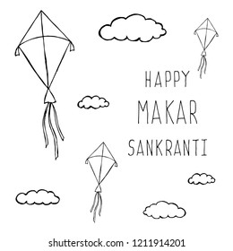 Hand-drawn illustrations of Makar Sankranti. Vector. Isolated objects on a white background.