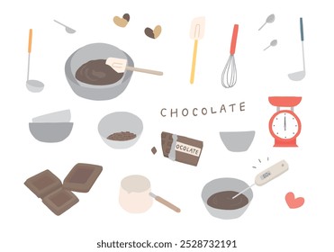 Ilustraciones dibujadas a mano relacionadas con el baño de agua caliente de chocolate