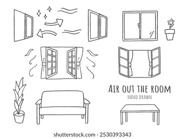 Handgezeichnete Illustrationen zur Raumlüftung