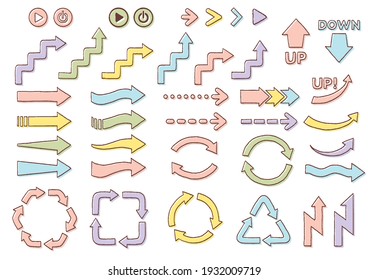 Hand-drawn illustrations set of arrows and recycling symbols