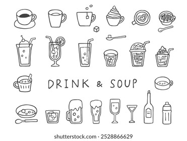 Hand-drawn illustrations of various drinks