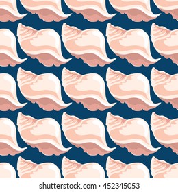 Hand-drawn illustrations.Image with sea shells on a blue background. Seamless pattern.