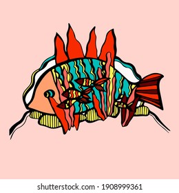 Handdrawn image with fishes. Vector illustration may be used for prints, etc.
