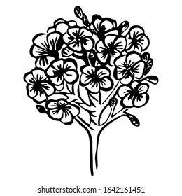 
hand-drawn image of geranium. Ink style geranium blossom. Vector element for wedding invitations, openings, posters.