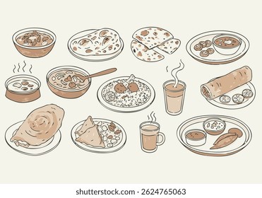 Hand-Drawn Indian Cuisine Collection with Traditional Dishes