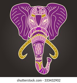 Hand-drawn indian elephant head vector illustration. Silhouette of elephant