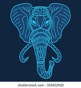 Hand-drawn indian elephant head vector illustration. Silhouette of elephant