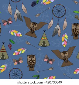 Hand-drawn Indian forest seamless pattern. 