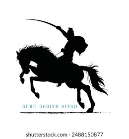 Hand-drawn Indian warrior silhouette, Guru Gobind Singh vector silhouette, An illustration of Sikh tenth Guru Gobind Singh