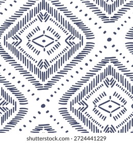 Fondo de patrón de diamante tribal índigo dibujado a mano