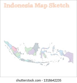 Hand-drawn Indonesia map vector illustration. Pastel colors, sketchy style. Perfect for education or travel.