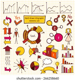 Hand-drawn infographic element set. Concept elements - graph, chart, pie, arrows signs