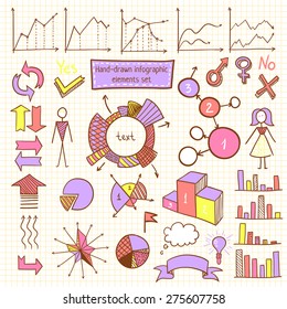 Hand-drawn infographic element set. Concept elements - graph, chart, pie, arrows signs