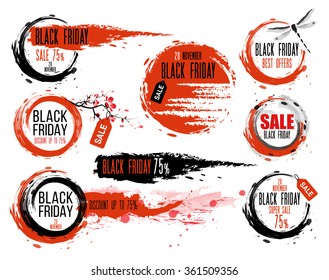 Hand-drawn ink badges for Black Friday sale offers