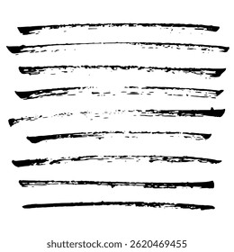Hand-drawn ink strokes and grunge textures isolated on white background, set of hand-drawn ink brushes, vector illustration