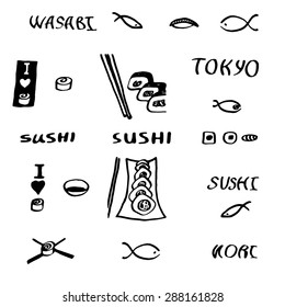 hand-drawn ink sushi in vector - for menu, poster and other