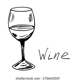 Hand-drawn ink vector drawing. Glass, alcoholic drink, bar glassware. For prints menu, restaurant, logo, wine list.