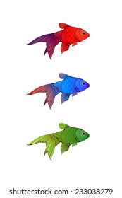 Hand-drawn ink-stylized aquariium fishes