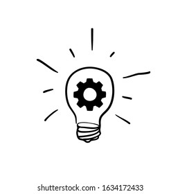 handdrawn innovation icon. Light bulb and cog inside. Premium quality graphic design element. doodle