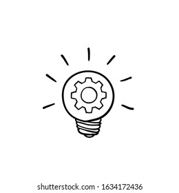 handdrawn innovation icon. Light bulb and cog inside. Premium quality graphic design element. doodle