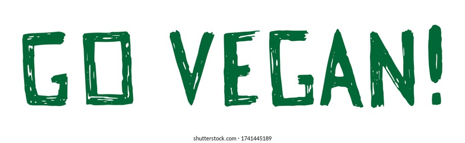 Inscripción dibujada a mano ¡Vamos vegano! Ilustración vectorial aislada en un fondo blanco.