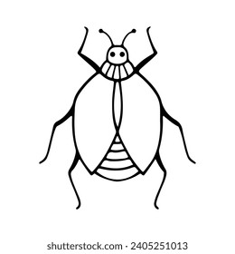 Hand-Drawn Insect Doodle Illustration. Insect or Bug Cartoon In Line Style Isolated In White Background. Insect Cartoon for Coloring Book