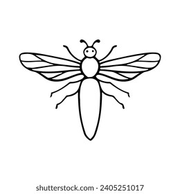 Hand-Drawn Insect Doodle Illustration. Insect or Bug Cartoon In Line Style Isolated In White Background. Insect Cartoon for Coloring Book