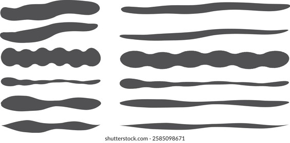Hand-drawn interesting shape brush strokes for underlining, vector illustration isolated on transparent background.