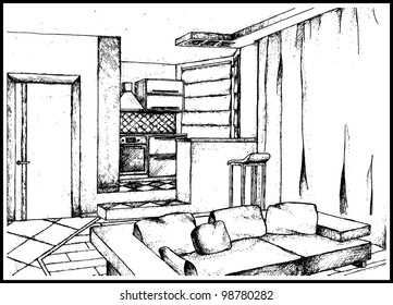 Hand-drawn interior illustration