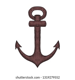 Hand-drawn isolated anchor. Vector cartoon illustration.