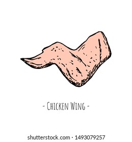 Hand-drawn isolated chicken wing. Vector cartoon illustration.