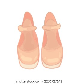 Hand-drawn isolated clip art illustration of peach pink girly Mary Jane high heel shoes. Front view of a pair of cute shoes. Vector illustration EPS 10