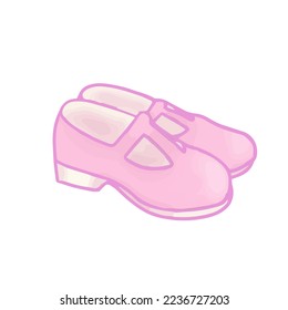 Hand  drawn isolated clip art illustration pink girly Mary Jane shoes  Side view pair cute shoes  Vector illustration EPS 10