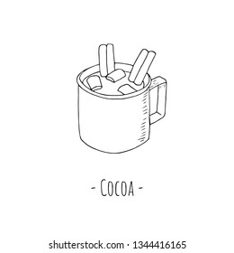 Hand-drawn isolated cocoa. Vector cartoon illustration.