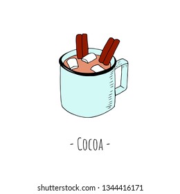 Hand-drawn isolated cocoa. Vector cartoon illustration.