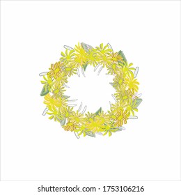 Hand-drawn isolated dandelion wreath in a simple manner