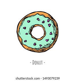 Hand-drawn isolated donut. Vector cartoon illustration.