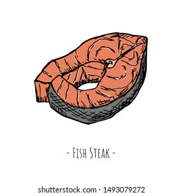 Hand-drawn isolated fish steak. Vector cartoon illustration.