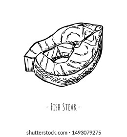 Hand-drawn isolated fish steak. Vector cartoon illustration.