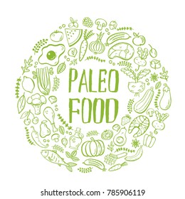 Handdrawn isolated lettering element. Paleo food label created with grunge effect. Unique design for ads, signboards, packaging and identity, web designs,  restaurant menu design. Vector illustration.