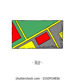 Hand-drawn isolated map. Vector cartoon illustration. 