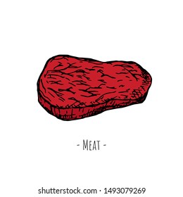 Hand-drawn isolated meat. Vector cartoon illustration.