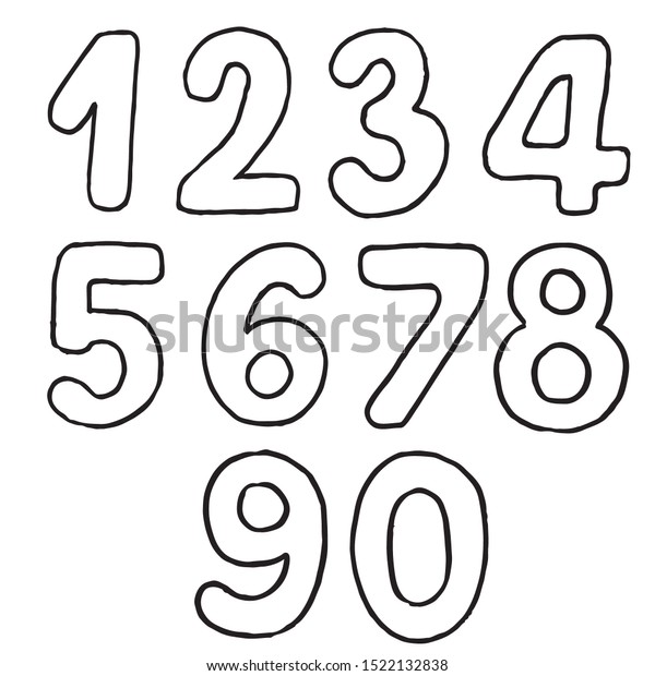 handdrawn isolated numbers from zero to nine,
vector black thin line on a white background. monospaced characters
with rounded edges. set of vector handwritten simbols. graphic
elements for design