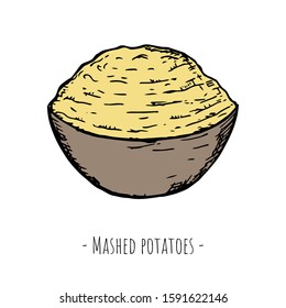 Hand-drawn isolated portion of mashed potatoes. Vector cartoon illustration.