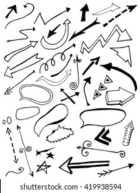 Hand-drawn isolated sketchy arrows colored - vector illustration for advertising and business presentations. Set of graphic signs. Web.