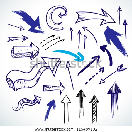 Hand-drawn isolated sketchy arrows colored - vector illustration for advertising and business presentations.