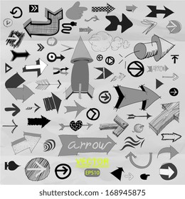 Hand-drawn isolated sketchy arrows set