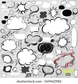 Hand-drawn isolated sketchy speech bubbles. set on crumpled paper